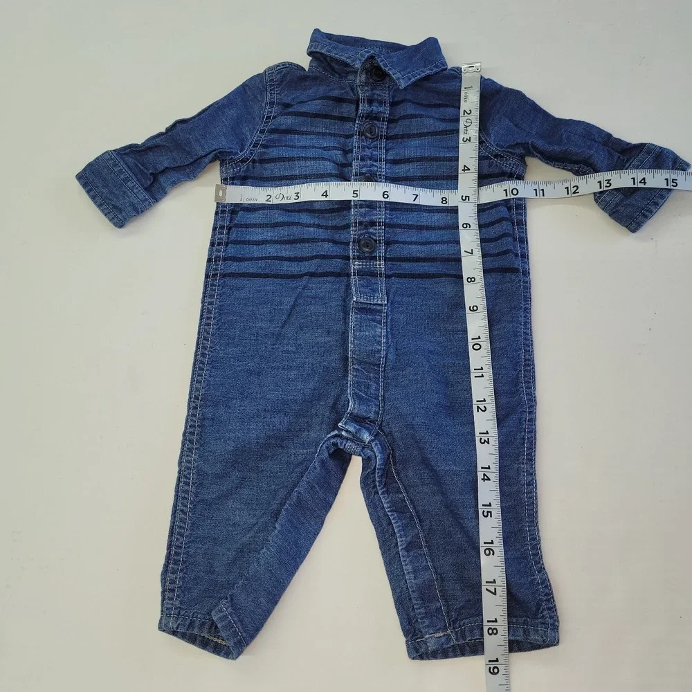 Baby Gap 1969 Coverall Infant 3-6 Month Blue Chambray Stripe Snap Bottom 1-Piece
